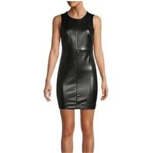 Brown Faux Leather Fitted Dress Soft, Stretch Sleeveless Mini Dress sz small